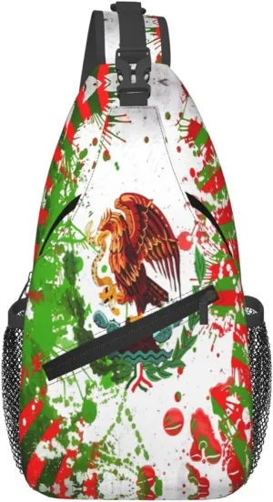 Mexican Flag Viva México Art Crossbody Bags Sling Backpack Cross Chest Bag Sports Shoulder Bag Gym Fanny Pack Adjustable Cycling Daypack Diagonally Rucksack for Running