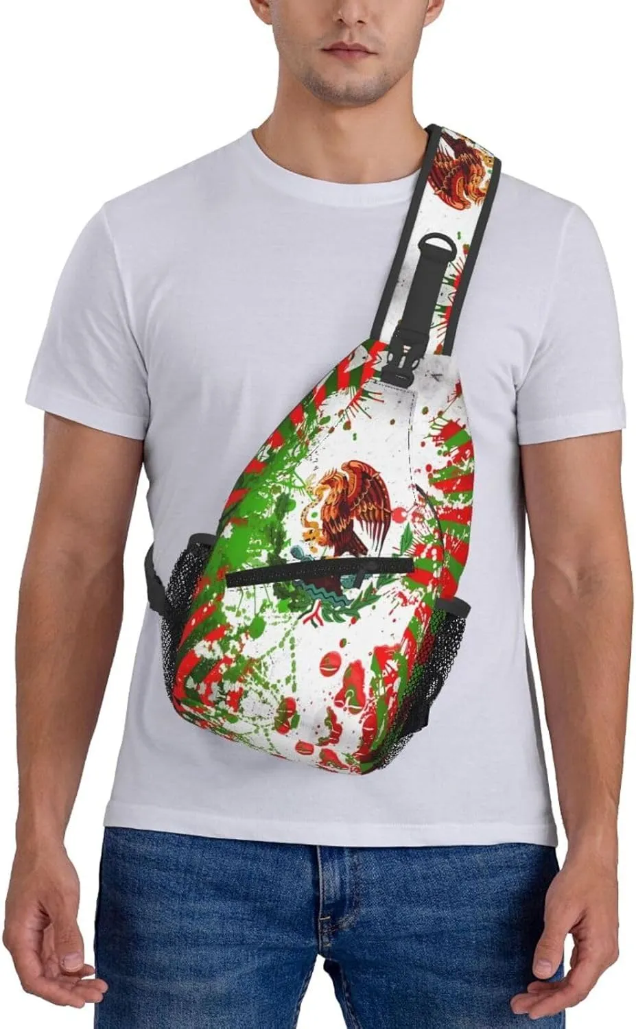 Mexican Flag Viva México Art Crossbody Bags Sling Backpack Cross Chest Bag Sports Shoulder Bag Gym Fanny Pack Adjustable Cycling Daypack Diagonally Rucksack for Running