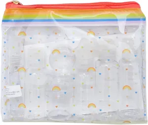 MIAMICA Women's TSA Compliant Travel Bottles and Toiletry Bag Kit, 12 Piece, Rainbow (M31771)