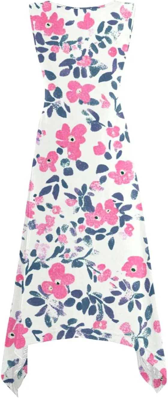 Midi Dresses for Women Summer Boho Floral Print Flowy Sleeveless Tank Dress Swing Casual Sundress Beach Vacation