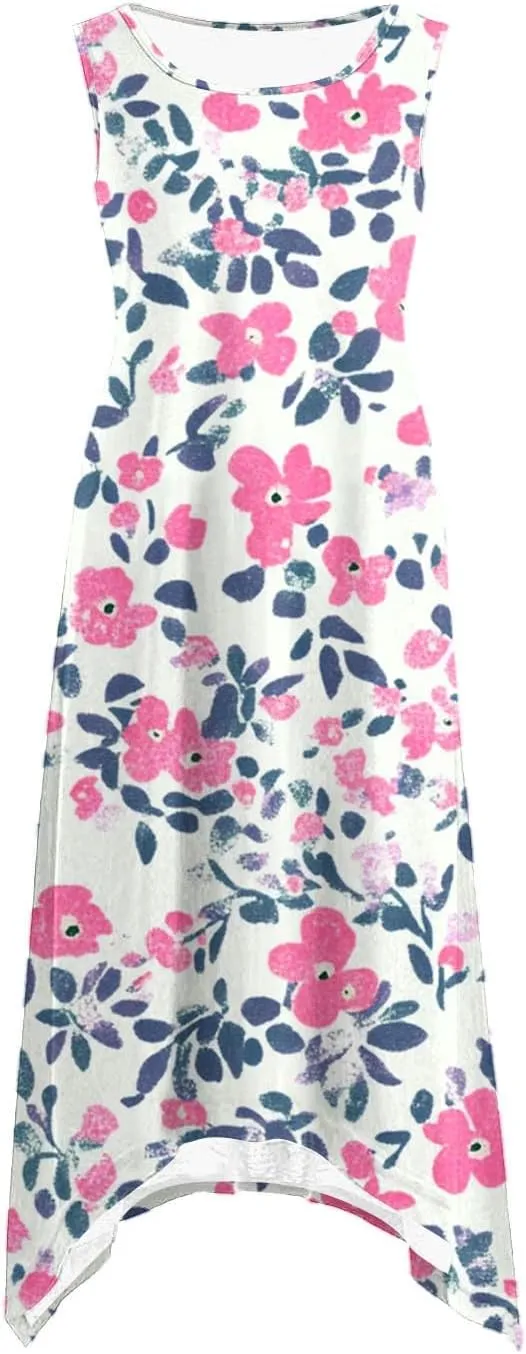 Midi Dresses for Women Summer Boho Floral Print Flowy Sleeveless Tank Dress Swing Casual Sundress Beach Vacation