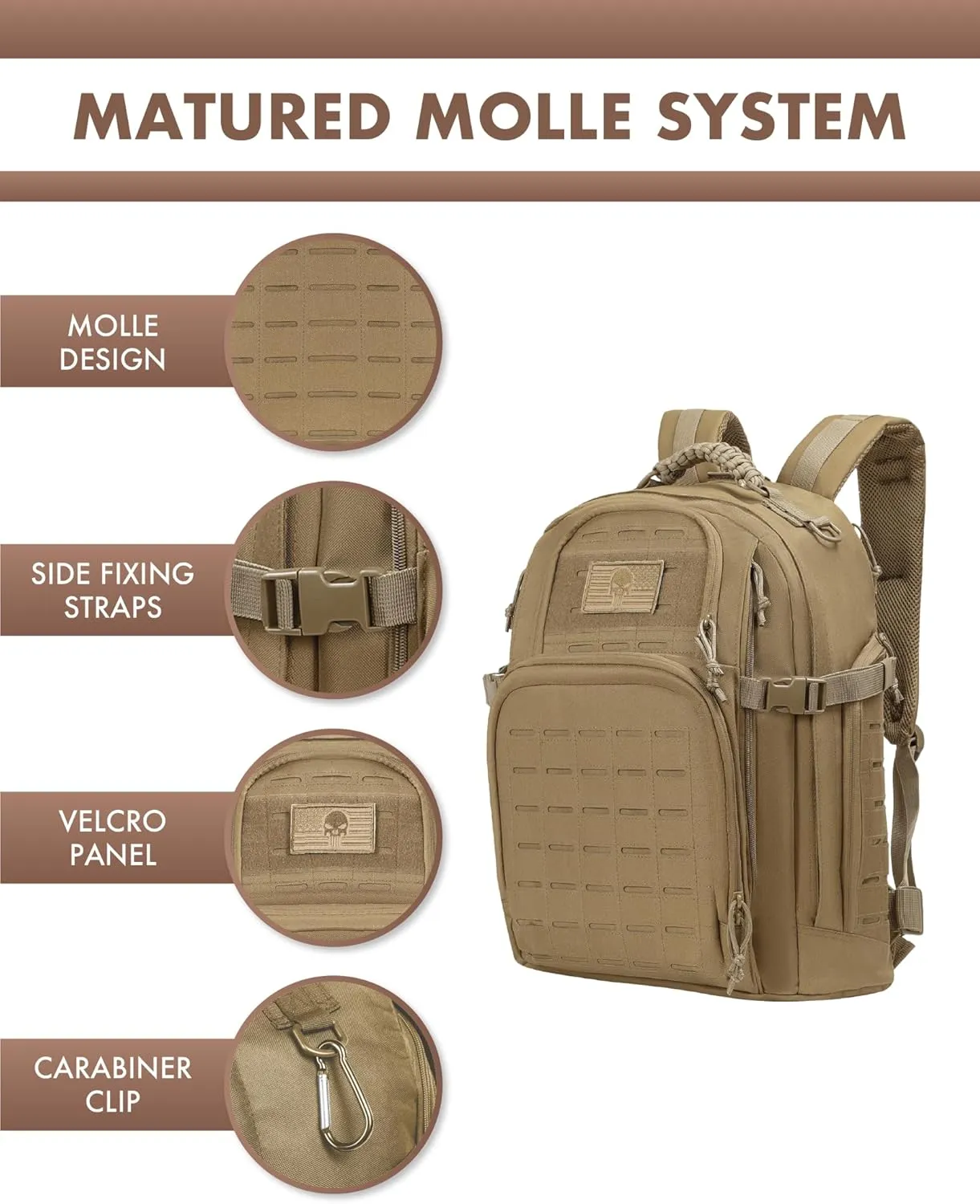 Military Tactical Backpack 40L for Men, Hiking Molle EDC Daypack Work Backpack with Water Bladder Compartment