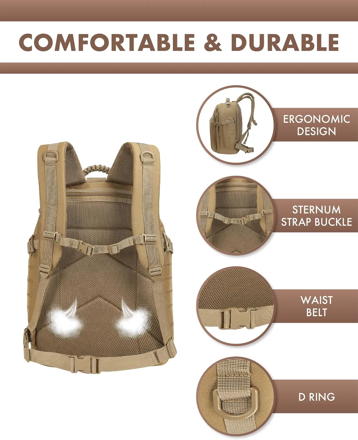 Military Tactical Backpack 40L for Men, Hiking Molle EDC Daypack Work Backpack with Water Bladder Compartment