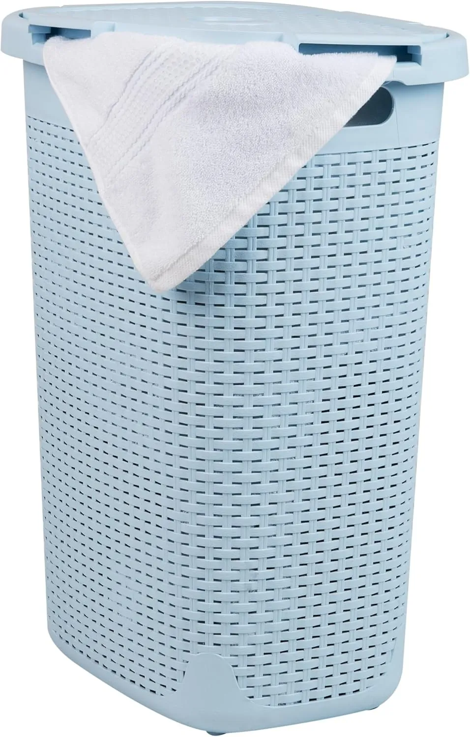 Mind Reader 60L Slim Laundry Hamper, Clothes Basket, Lid, Wicker Design, Plastic, 17.65"L x 13.75"W x 24.15"H, Baby Blue