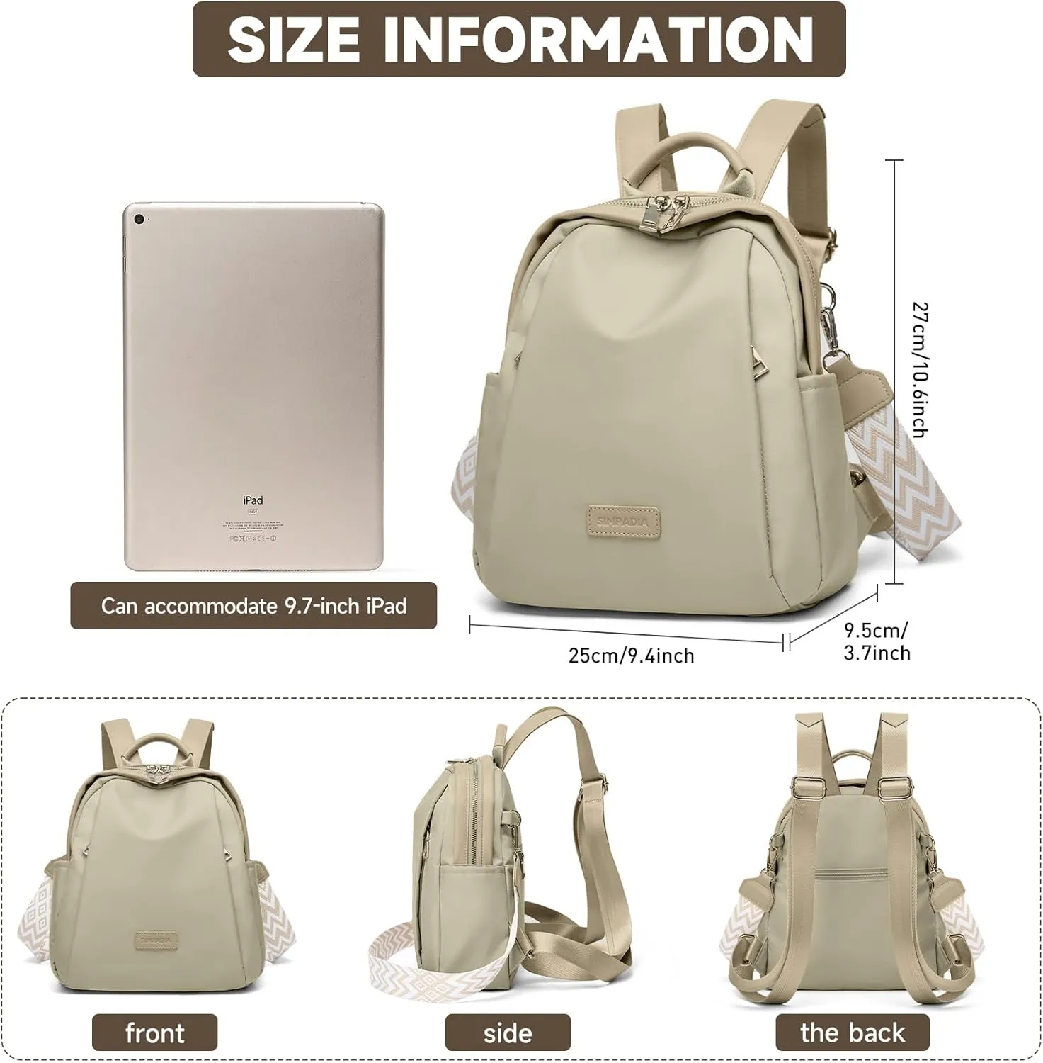 Mini Backpack Purse for Women Bohemian Casual Small Waterproof Anti-theft Handbags Travel Fashion Backpack Designer Ladies Shoulder Satchel Bags (Beige)