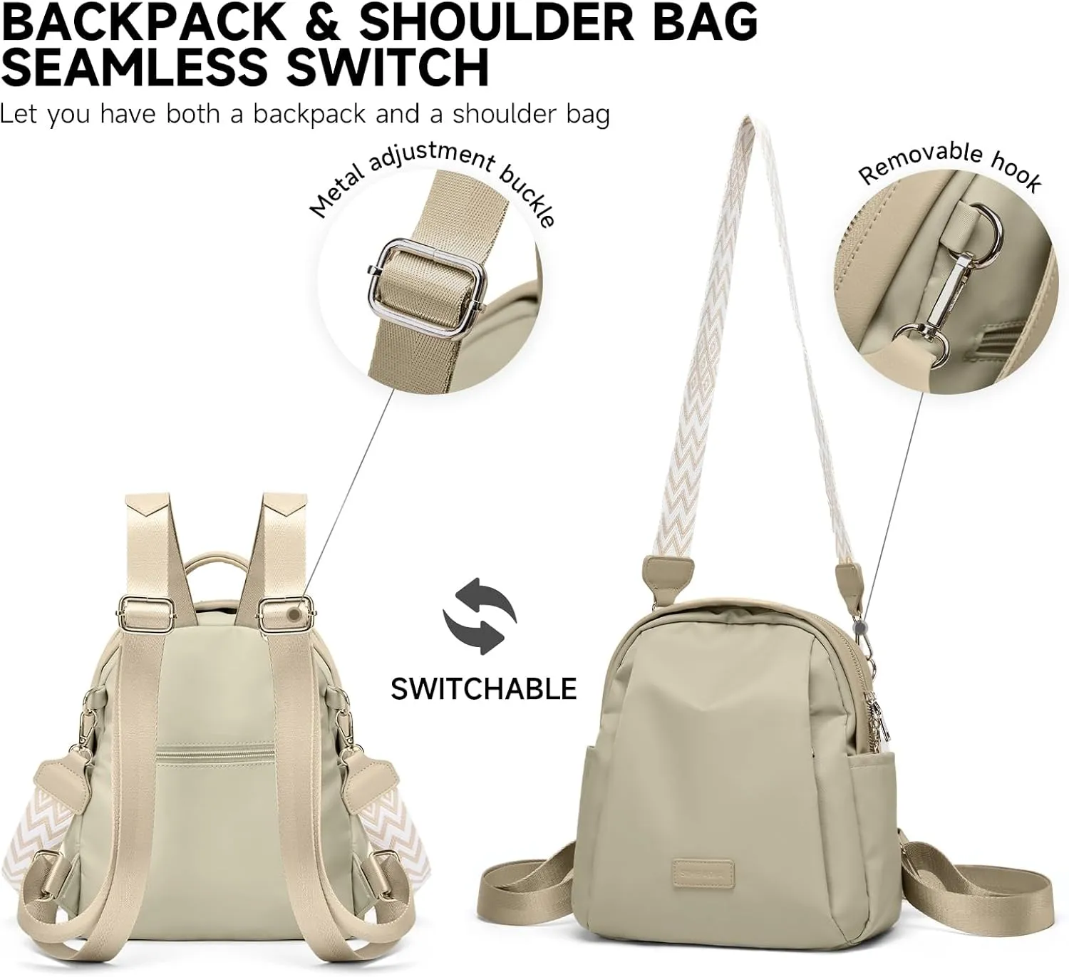 Mini Backpack Purse for Women Bohemian Casual Small Waterproof Anti-theft Handbags Travel Fashion Backpack Designer Ladies Shoulder Satchel Bags (Beige)