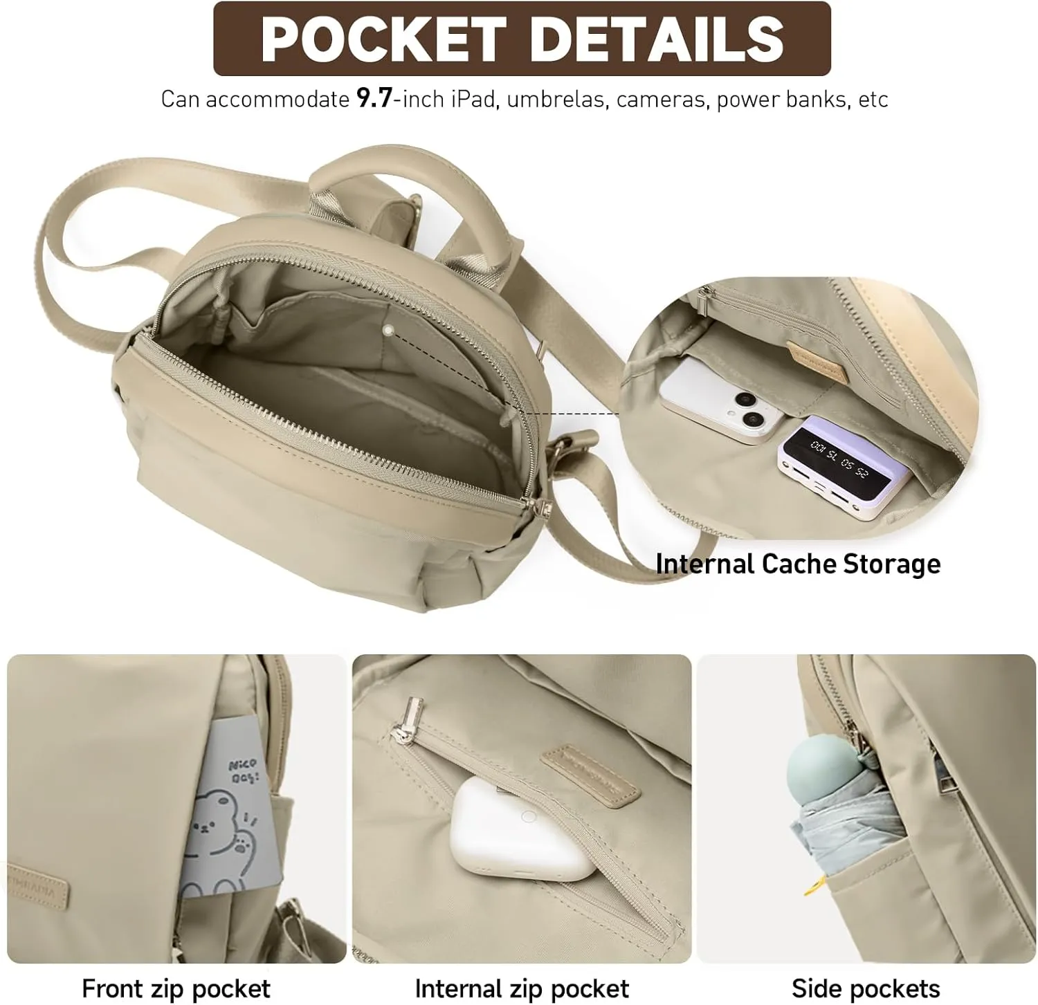 Mini Backpack Purse for Women Bohemian Casual Small Waterproof Anti-theft Handbags Travel Fashion Backpack Designer Ladies Shoulder Satchel Bags (Beige)