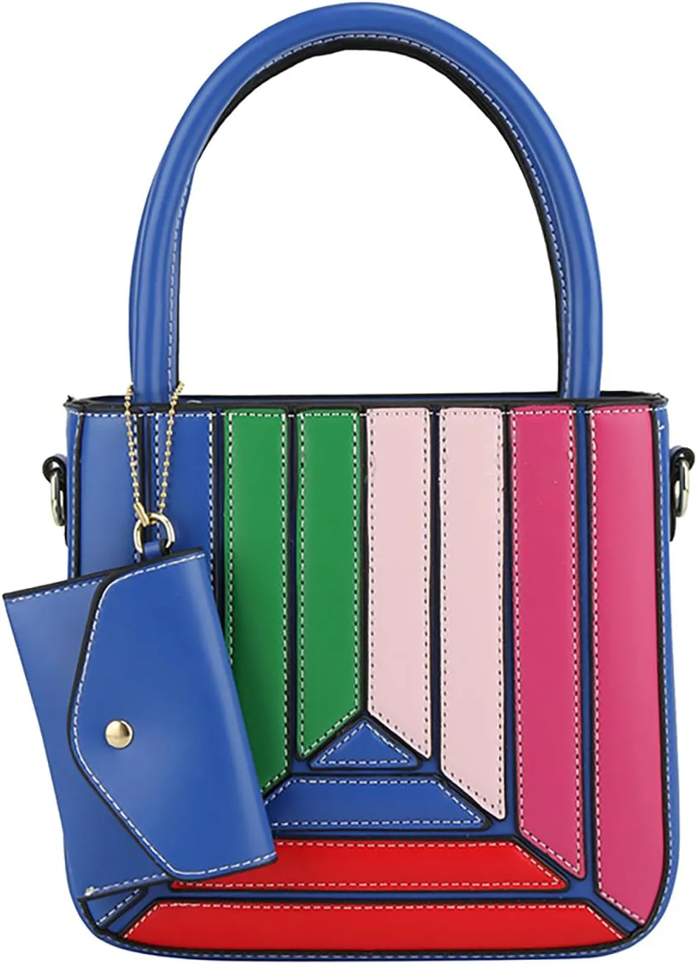 Mini Tote Bag Color Collision Handbag PU Crossbody Bag for Women Office Date Casual