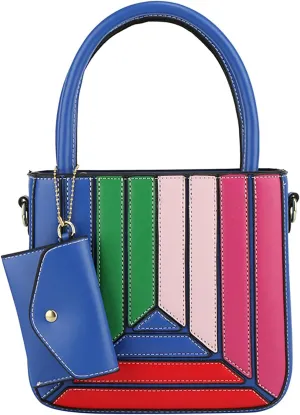 Mini Tote Bag Color Collision Handbag PU Crossbody Bag for Women Office Date Casual