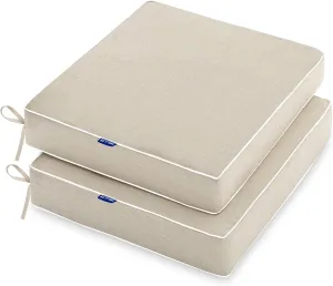 MIULEE 19 x 19 x 3 Inch Outdoor Chair Cushions,Waterproof Seat Cushions for Patio Furniture Garden with Ties Patio Chair Cushions Set of 2,Beige