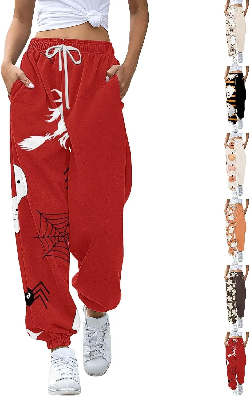 Miyaomn Casual High Waisted Baggy Sweatpants for Women Halloween Novelty Jogger Pants Y2k Trendy Lounge Trousers with Pockets