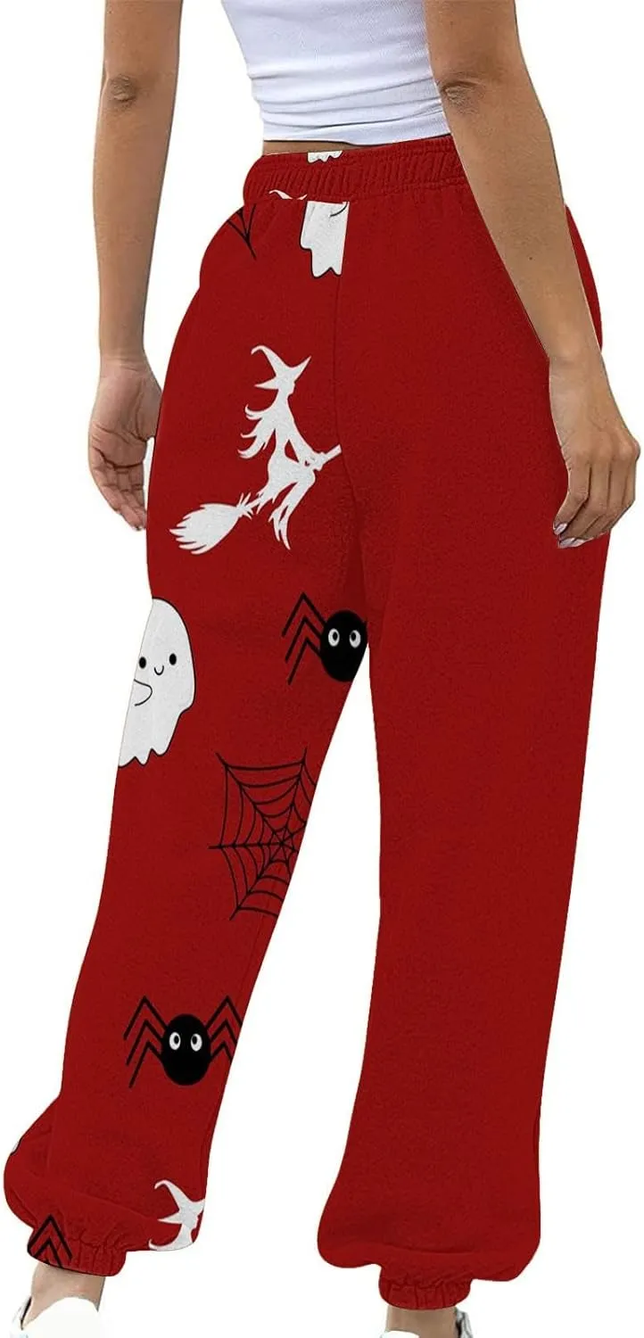 Miyaomn Casual High Waisted Baggy Sweatpants for Women Halloween Novelty Jogger Pants Y2k Trendy Lounge Trousers with Pockets
