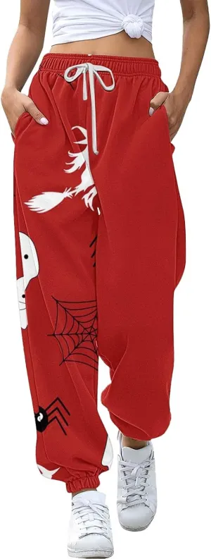 Miyaomn Casual High Waisted Baggy Sweatpants for Women Halloween Novelty Jogger Pants Y2k Trendy Lounge Trousers with Pockets