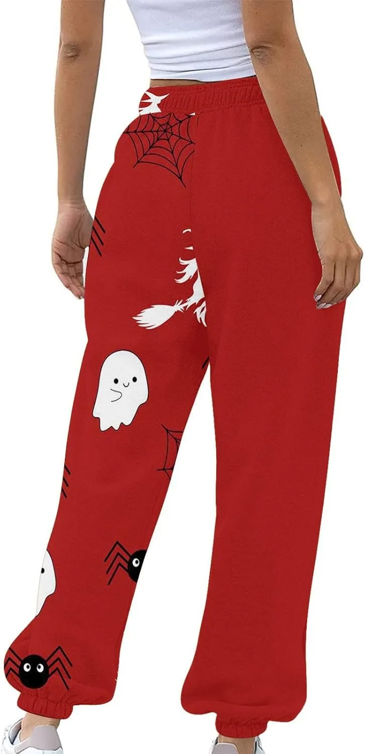 Miyaomn Casual High Waisted Baggy Sweatpants for Women Halloween Novelty Jogger Pants Y2k Trendy Lounge Trousers with Pockets
