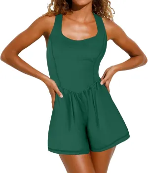 Miyaomn Casual Summer Workout Romper for Women Running Athletic Back Crisscross Sleeveless Jumpsuits Outfits Gym Yoga Clothes
