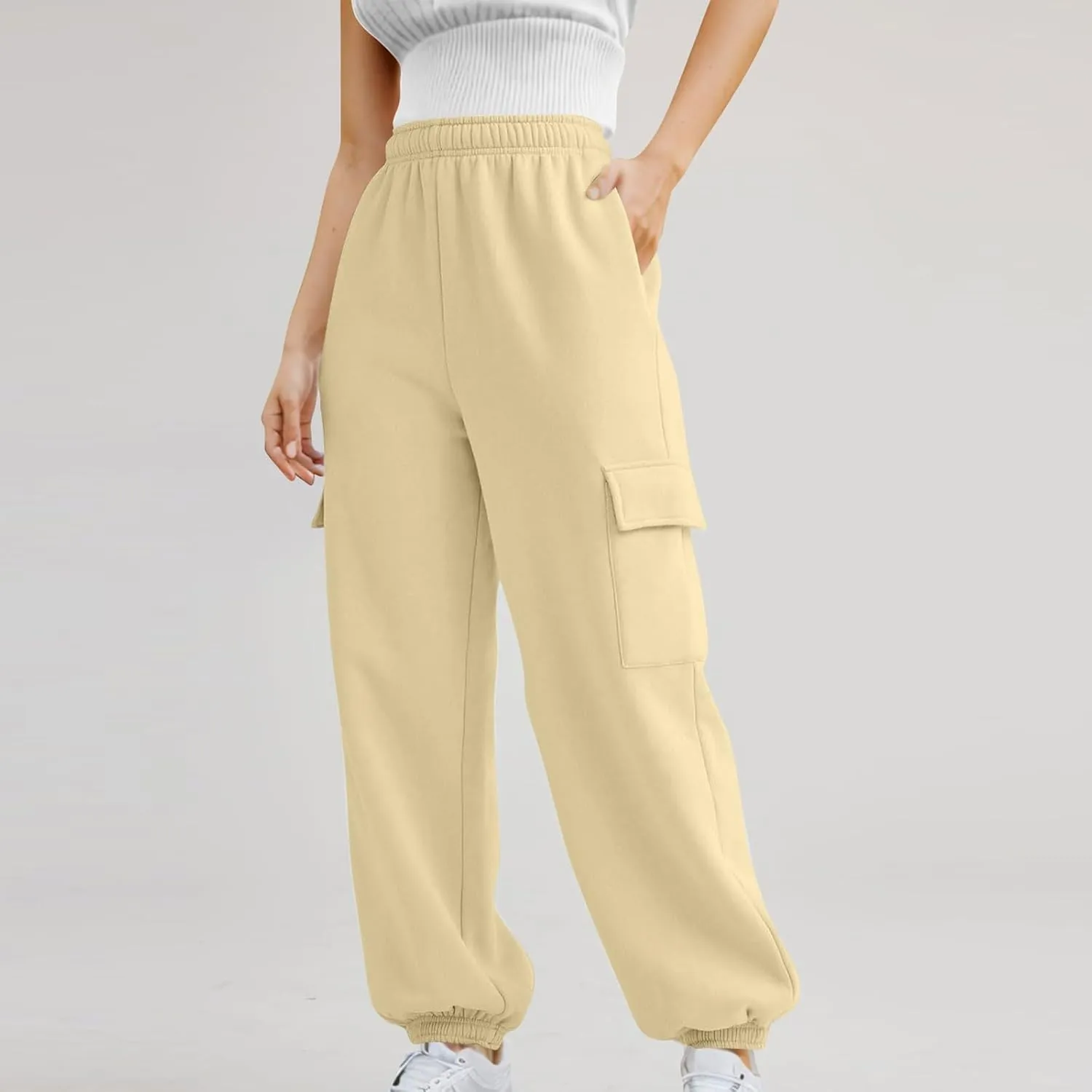Miyaomn Trendy Sport Running Cargo Joggers for Women Casual Solid Athletic Comfy Elastic High Waisted Cinch Bottom Sweatpants