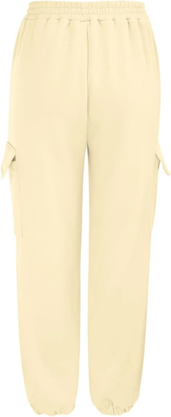 Miyaomn Trendy Sport Running Cargo Joggers for Women Casual Solid Athletic Comfy Elastic High Waisted Cinch Bottom Sweatpants