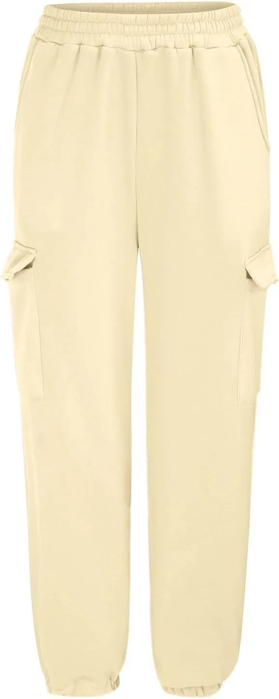 Miyaomn Trendy Sport Running Cargo Joggers for Women Casual Solid Athletic Comfy Elastic High Waisted Cinch Bottom Sweatpants
