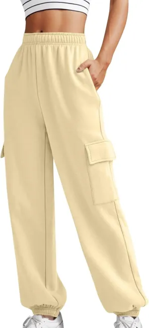 Miyaomn Trendy Sport Running Cargo Joggers for Women Casual Solid Athletic Comfy Elastic High Waisted Cinch Bottom Sweatpants