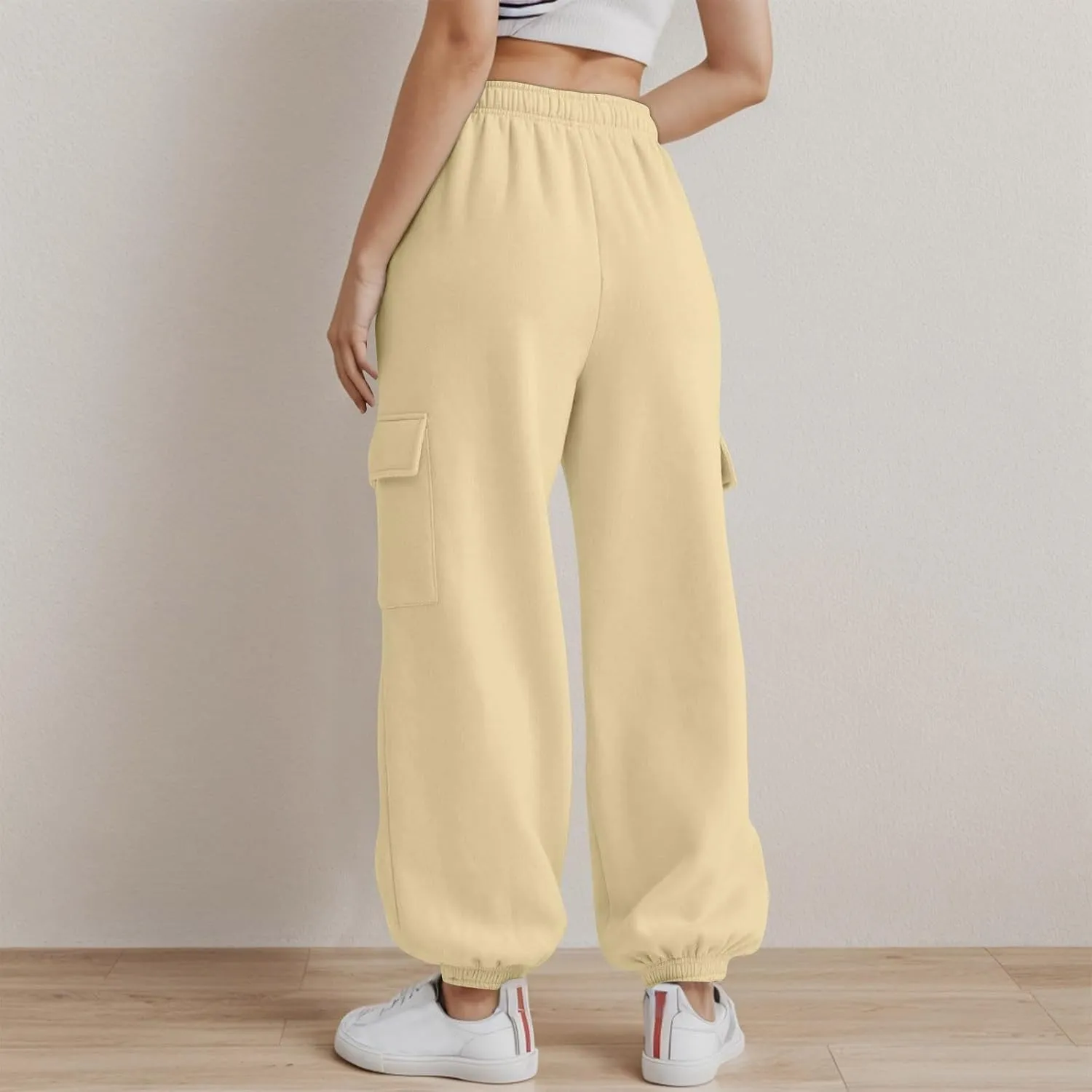 Miyaomn Trendy Sport Running Cargo Joggers for Women Casual Solid Athletic Comfy Elastic High Waisted Cinch Bottom Sweatpants