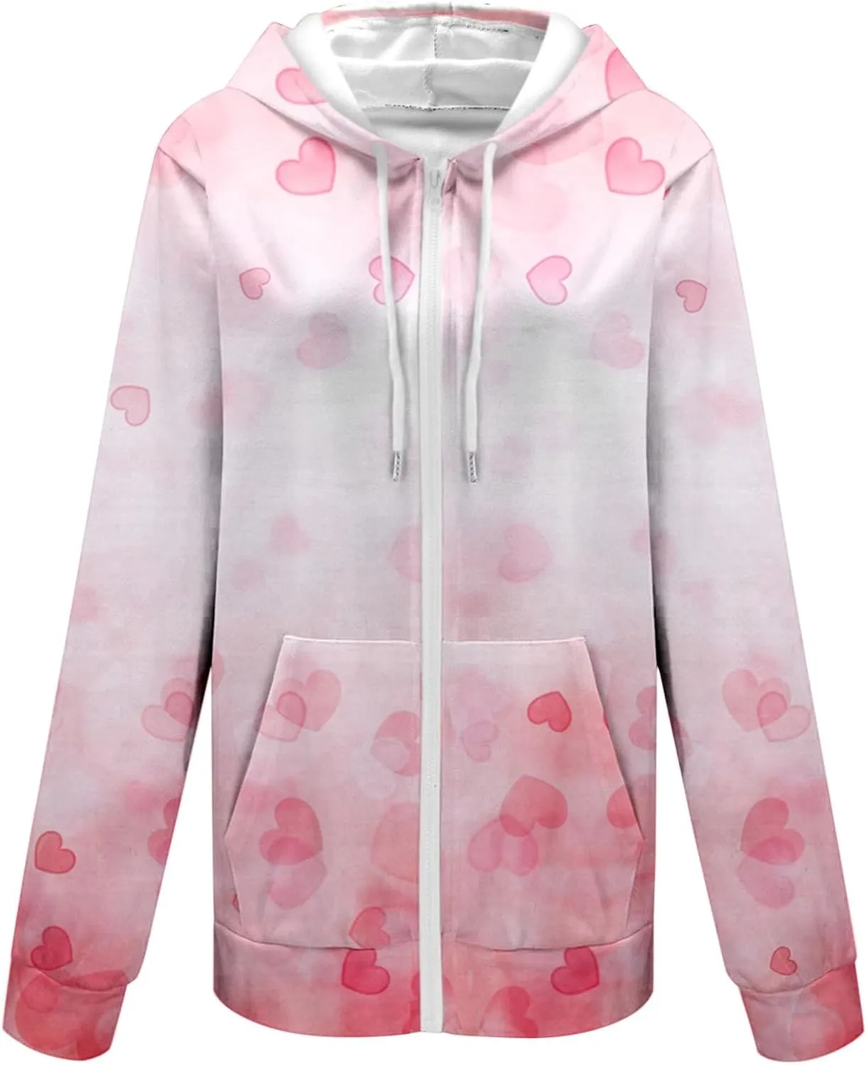 Miyaomn Valentines Day Oversized Hoodies Jacket for Women Cute Love Heart Printed Casual Long Sleeve Full Zip Sweatshirt Tops