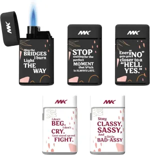 MK Lighter 5-Pack Torch Flame Pocket Lighters, Refillable and Multipurpose, Ideal for Candles, BBQ, Camping, and Everyday Use (Affirmation-5PC)