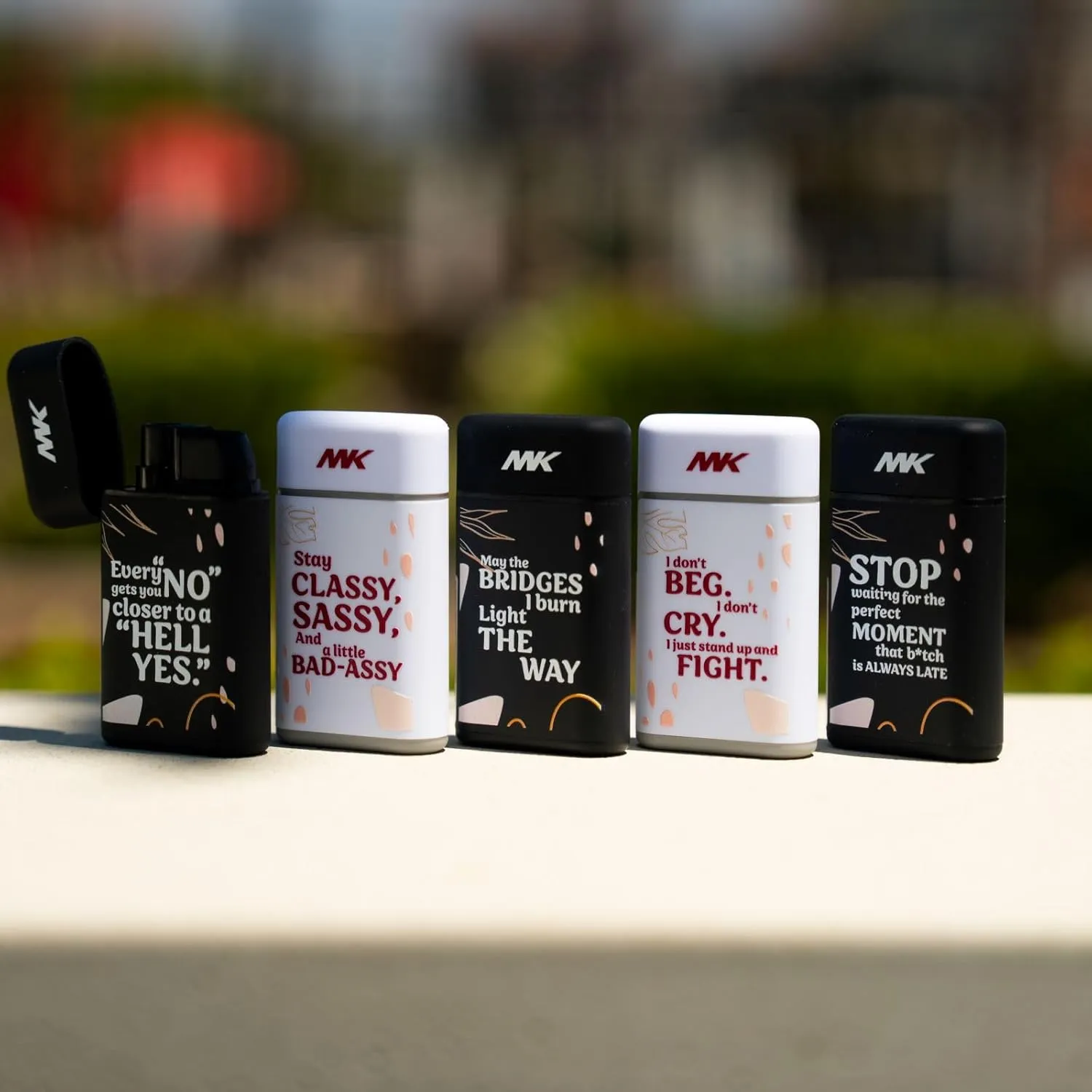 MK Lighter 5-Pack Torch Flame Pocket Lighters, Refillable and Multipurpose, Ideal for Candles, BBQ, Camping, and Everyday Use (Affirmation-5PC)