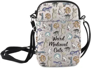 MNIGIU Funny Cat Meme Crossbody Bag Medieval Cats Shoulder Bag Quirky Cat Meme Merch Meme Culture Gift