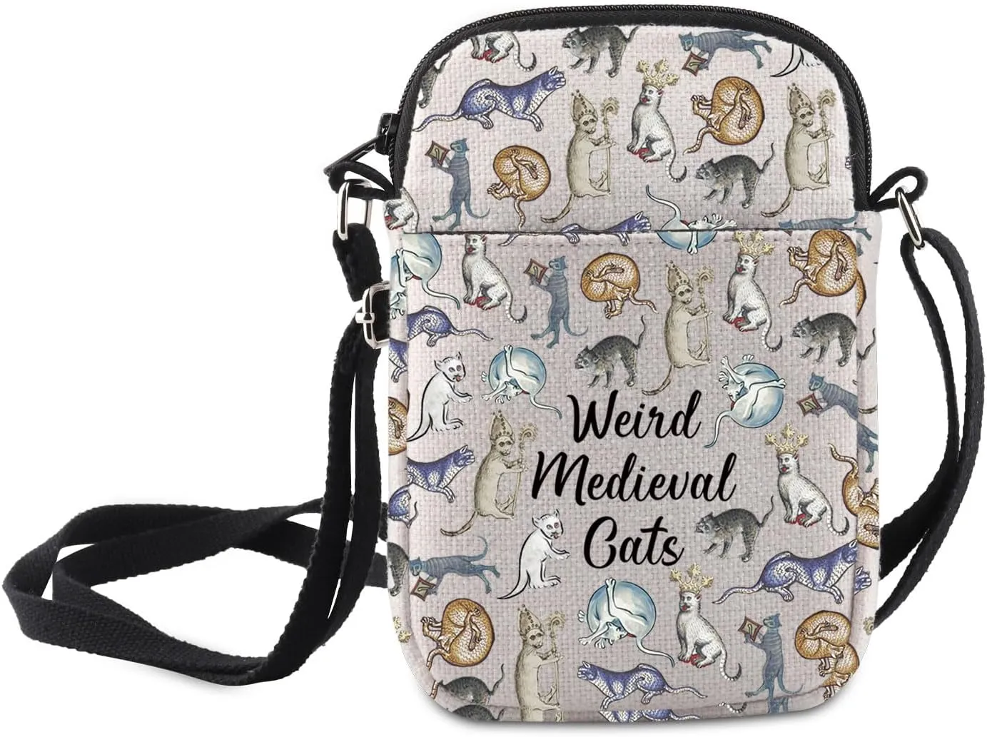 MNIGIU Funny Cat Meme Crossbody Bag Medieval Cats Shoulder Bag Quirky Cat Meme Merch Meme Culture Gift