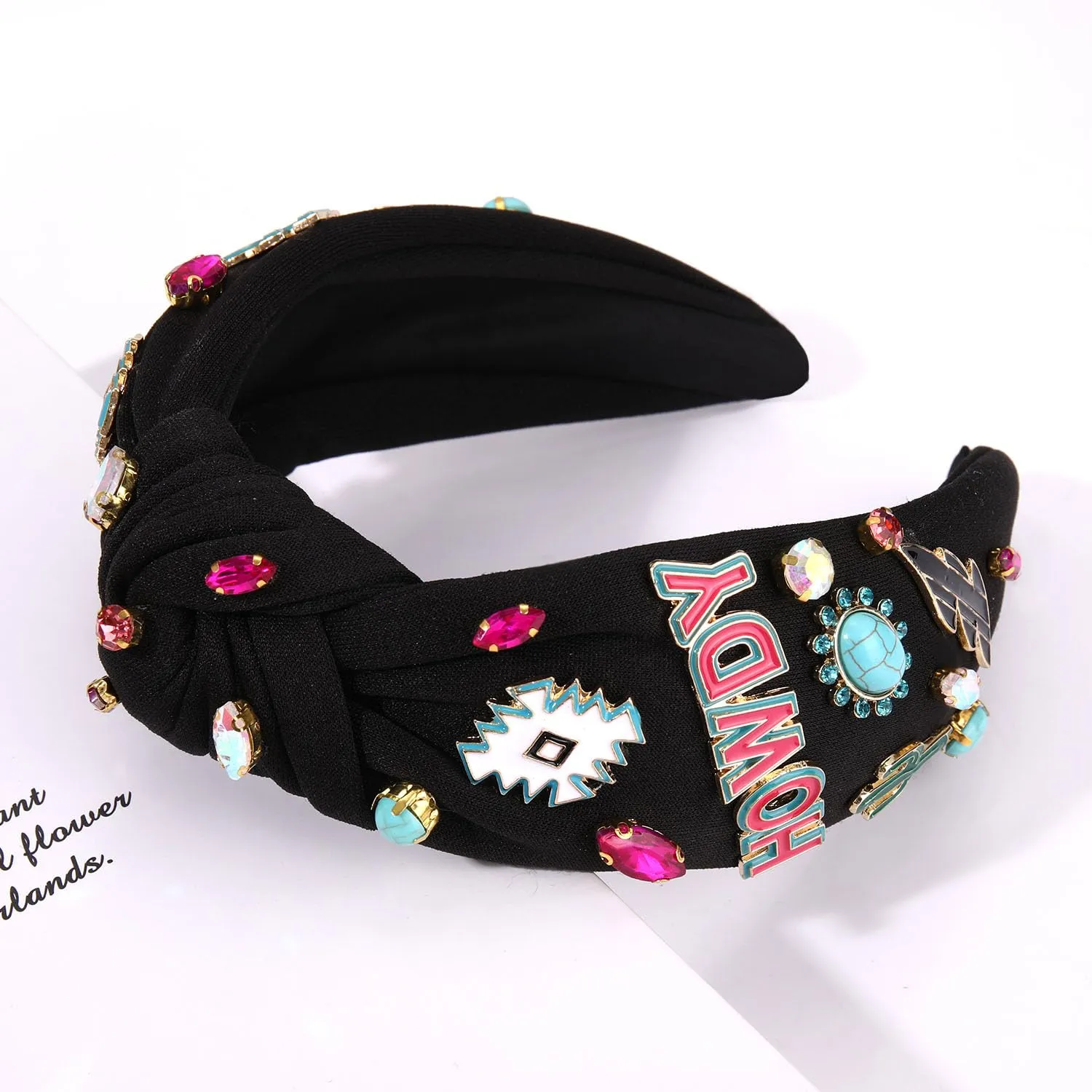 MOLOCH Western Cowgirl Headband for Women - Cowboy Boot HOWDY Knotted Crystal Jeweled Top Knot Hairband - Country Concert Hair Accessories Bachelorette Outfit Gifts