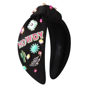 MOLOCH Western Cowgirl Headband for Women - Cowboy Boot HOWDY Knotted Crystal Jeweled Top Knot Hairband - Country Concert Hair Accessories Bachelorette Outfit Gifts