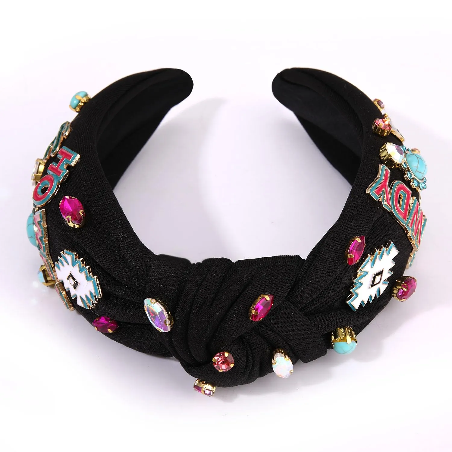 MOLOCH Western Cowgirl Headband for Women - Cowboy Boot HOWDY Knotted Crystal Jeweled Top Knot Hairband - Country Concert Hair Accessories Bachelorette Outfit Gifts