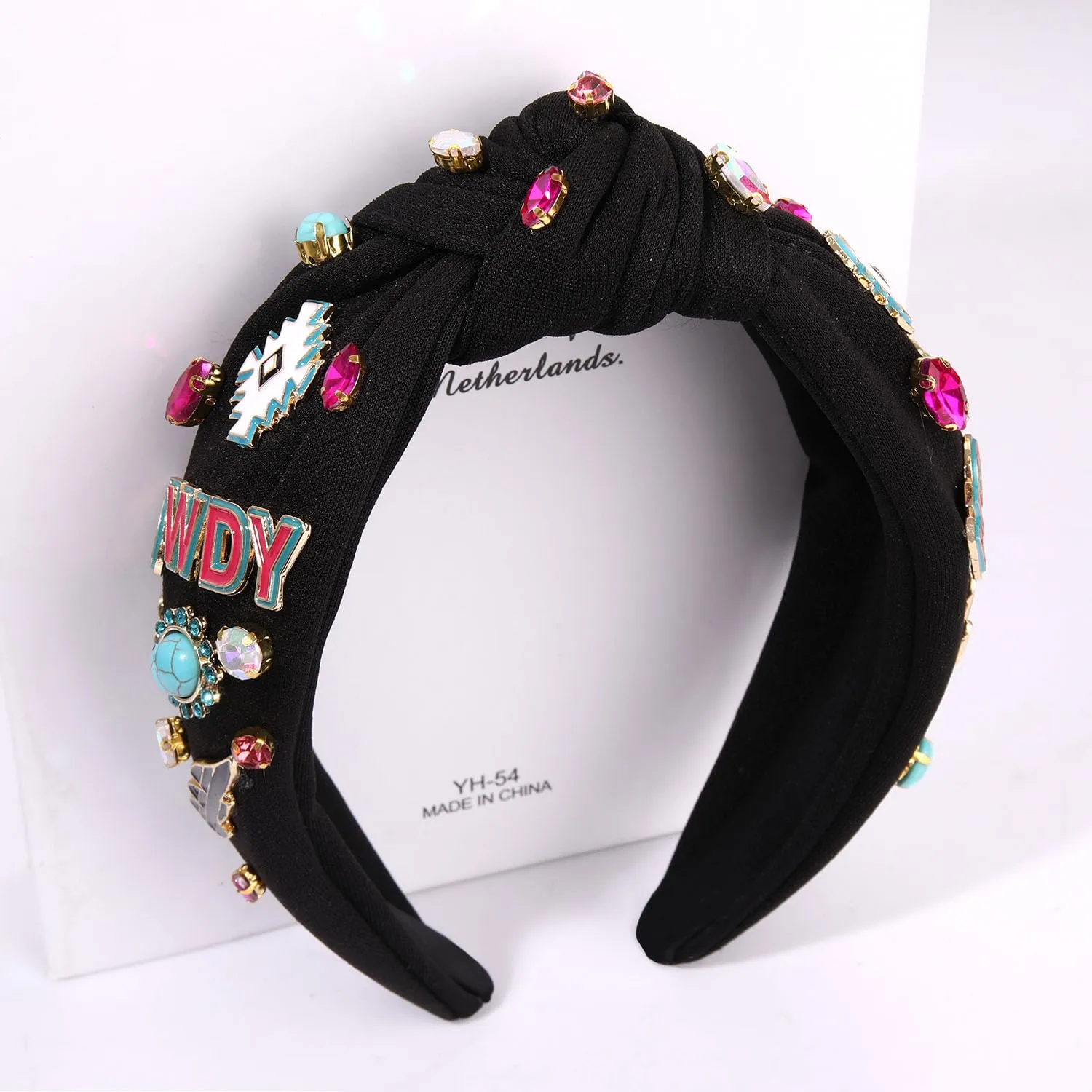 MOLOCH Western Cowgirl Headband for Women - Cowboy Boot HOWDY Knotted Crystal Jeweled Top Knot Hairband - Country Concert Hair Accessories Bachelorette Outfit Gifts