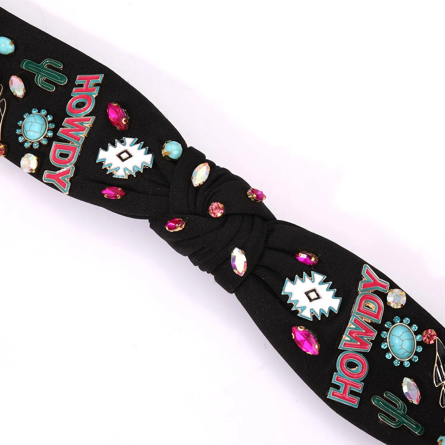 MOLOCH Western Cowgirl Headband for Women - Cowboy Boot HOWDY Knotted Crystal Jeweled Top Knot Hairband - Country Concert Hair Accessories Bachelorette Outfit Gifts