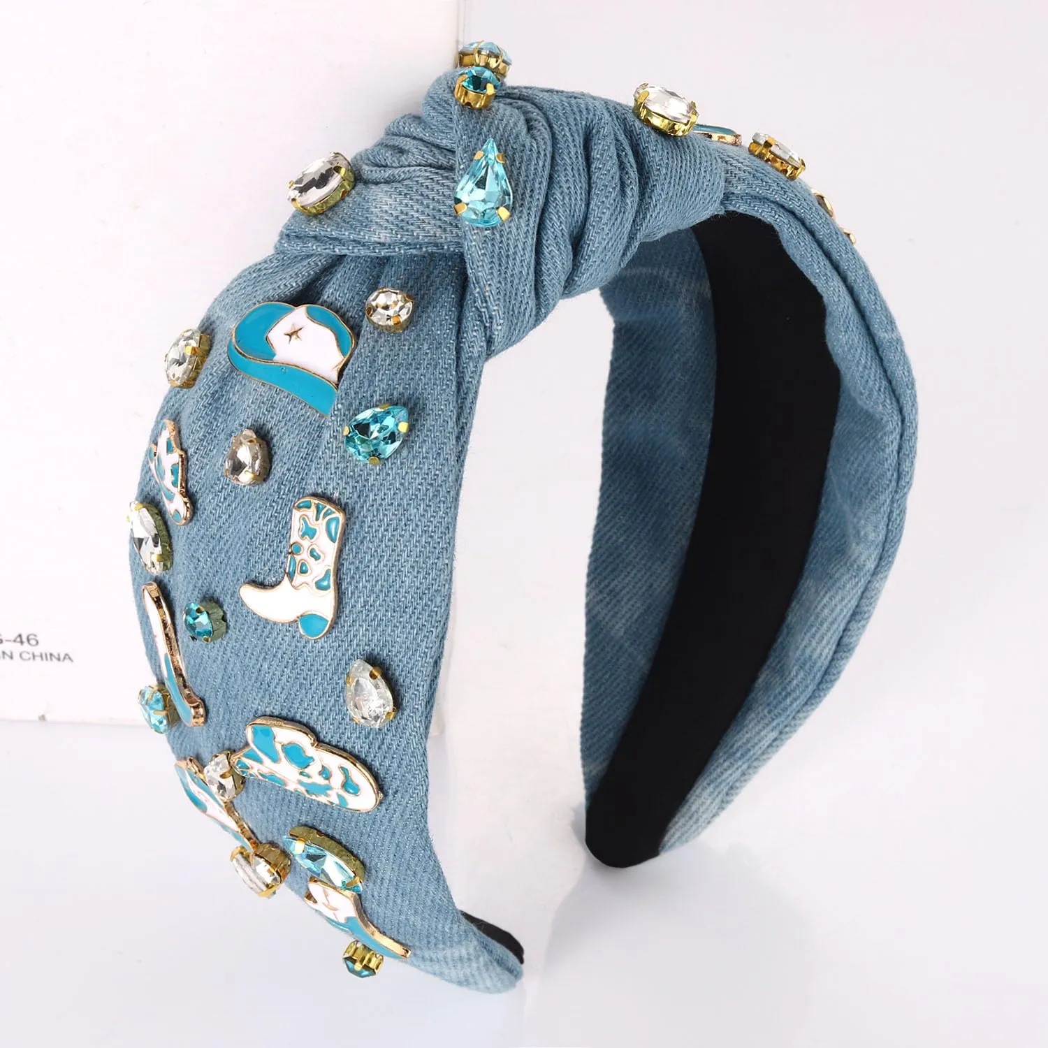 MOLOCH Western Headband Cowgirl Headband for Women Cowboy Boot Hat Stars Knotted Headband Crystal Jeweled Top Knot Hairband Western Country Concert Hair Accessories Bachelorette Outfit Gifts