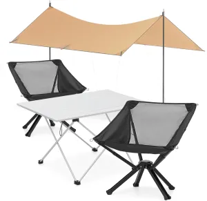 MoNiBloom Camping Chairs Set of 2 for Adults, Lightweight Portable Folding Chairs and 26 Inch Camping Side Folding Picnic Table with 10 Person Multifunctional Outdoor Camping Tent Tarps for Outside