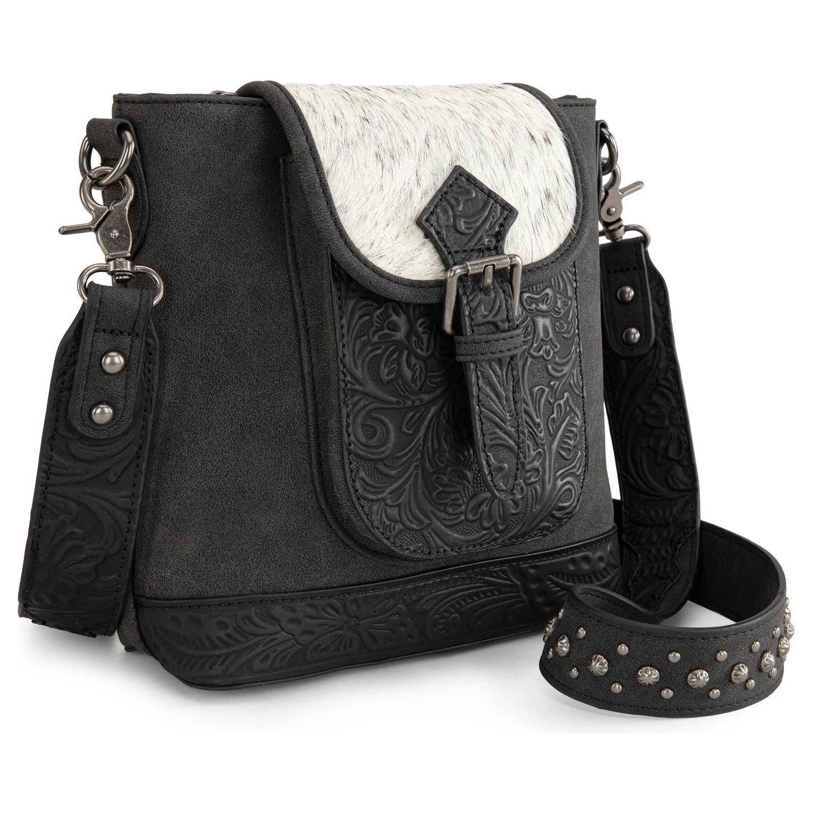 Montana West - TR185G-9360 Trinity Ranch Genuine Hair-On Cowhide Bag- Black