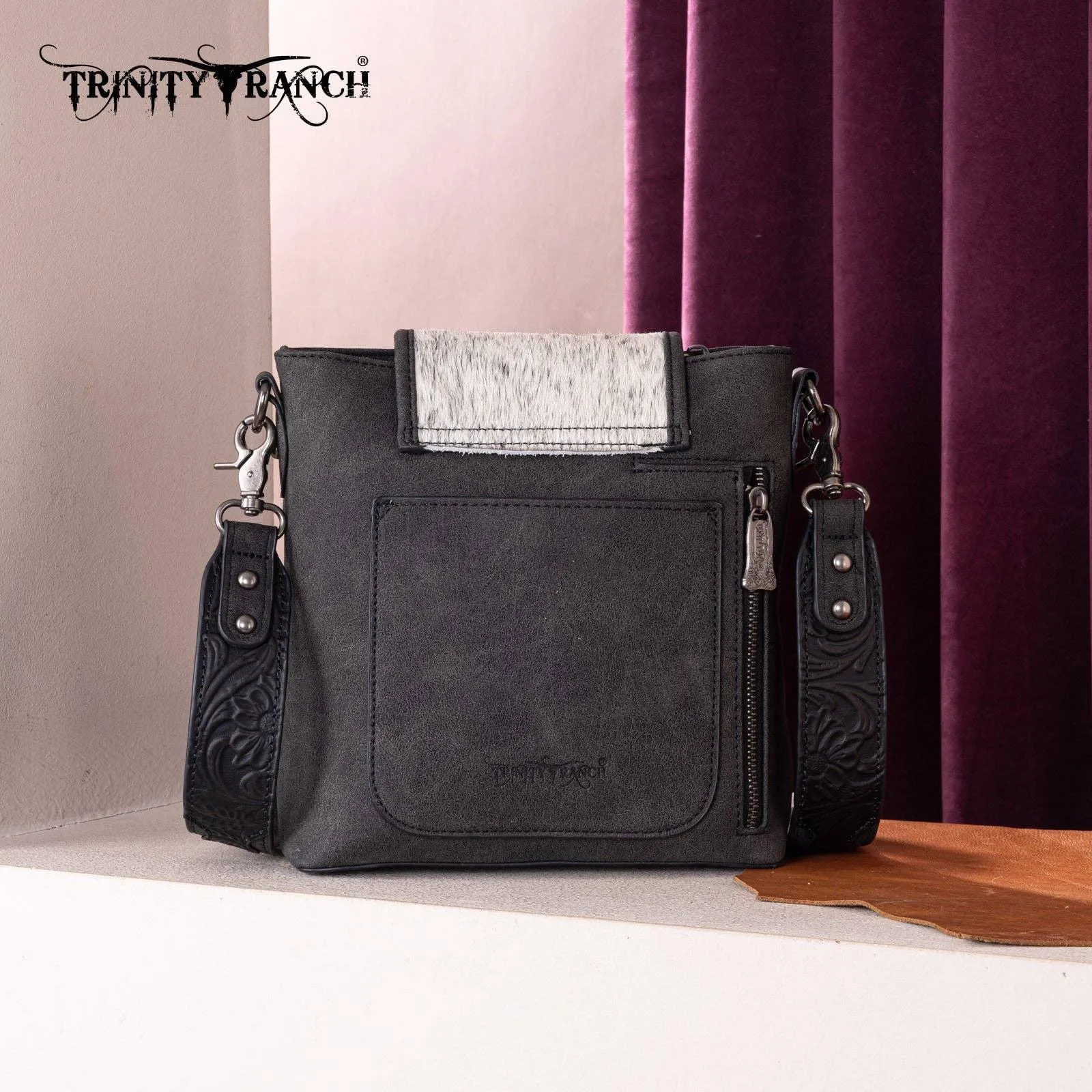Montana West - TR185G-9360 Trinity Ranch Genuine Hair-On Cowhide Bag- Black