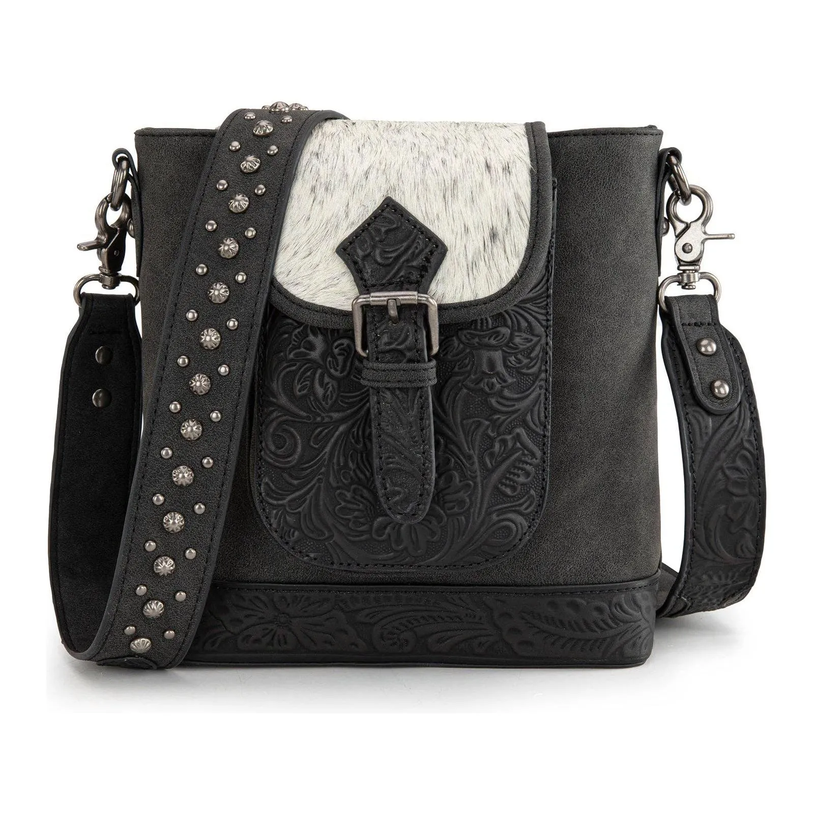 Montana West - TR185G-9360 Trinity Ranch Genuine Hair-On Cowhide Bag- Black