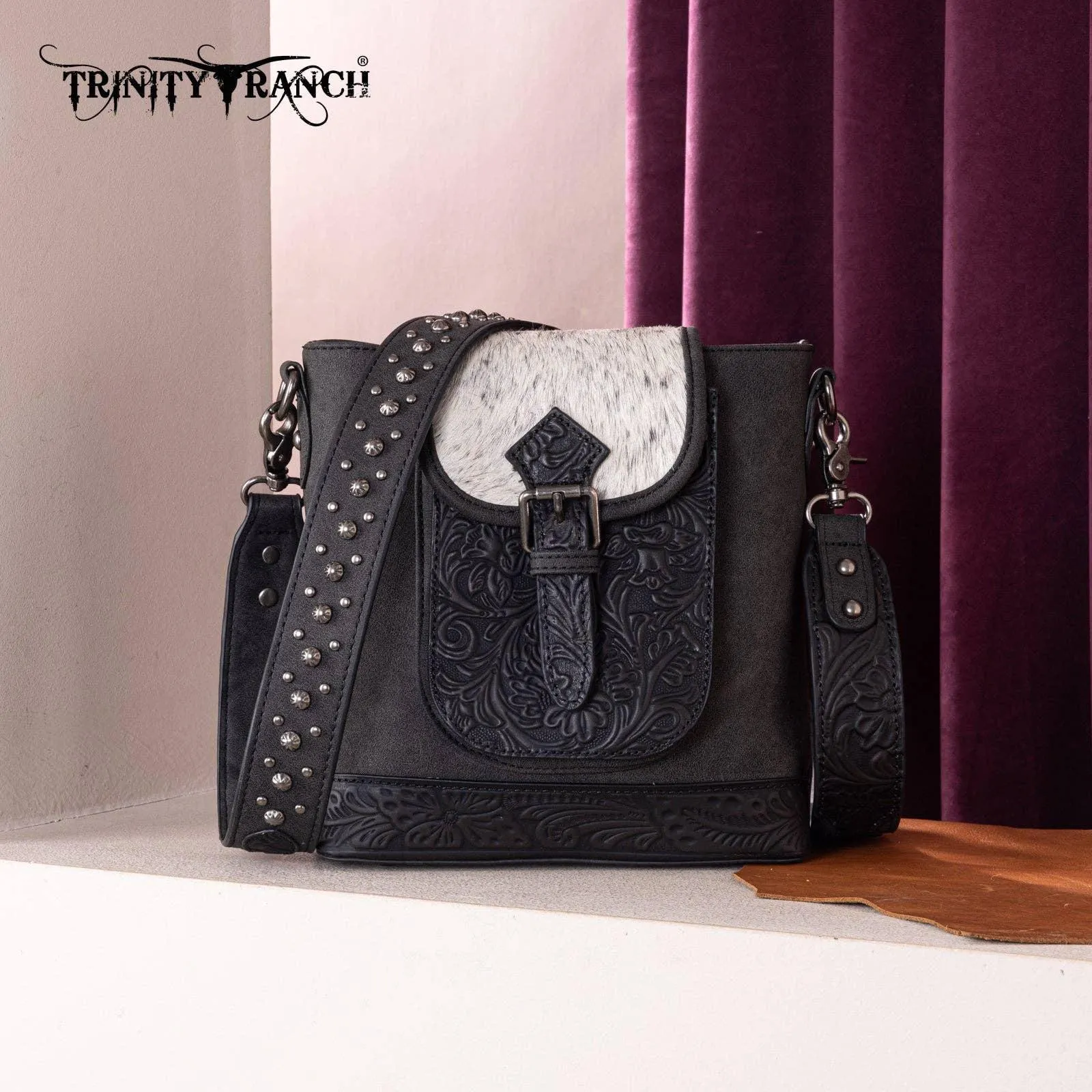 Montana West - TR185G-9360 Trinity Ranch Genuine Hair-On Cowhide Bag- Black