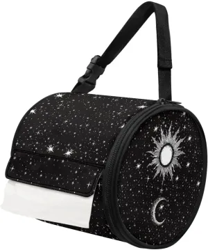 Moon Round Paper Towel Storage Bag for Shower Door Black Toilet Paper Hanger for Bathroom Roll Tissue Dust Bag with Inner Pocket Tissue Accessory Decorations for Daily