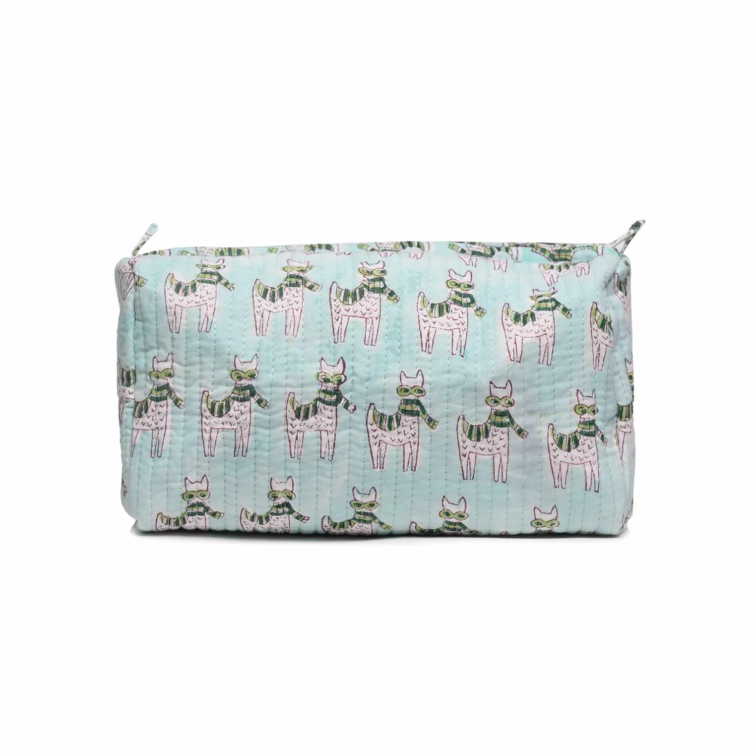MOON WALK CAT BLUE BLOCK QUILTED TOILETRY POUCH