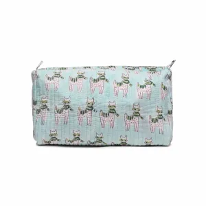 MOON WALK CAT BLUE BLOCK QUILTED TOILETRY POUCH