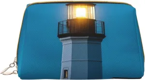 Moonlight Lighthouse Print Travel Makeup Bag, Women's Large Capacity Makeup Bag, Waterproof Portable Bag, Open Flat Makeup Bag