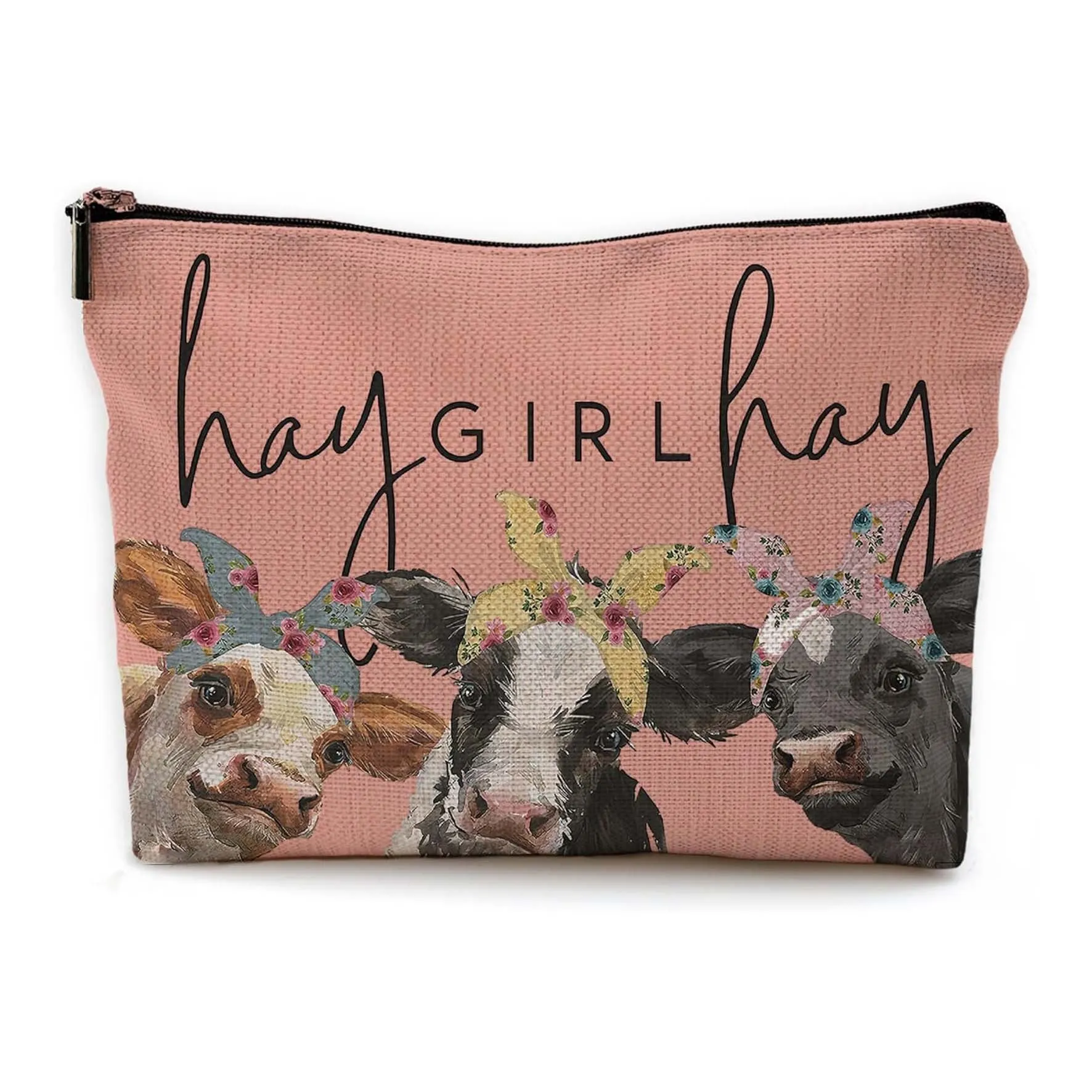 MOQ: 5PCS cow cosmetic bag double-sided printed linen cosmetic bag storage bag linen waterproof zipper bag