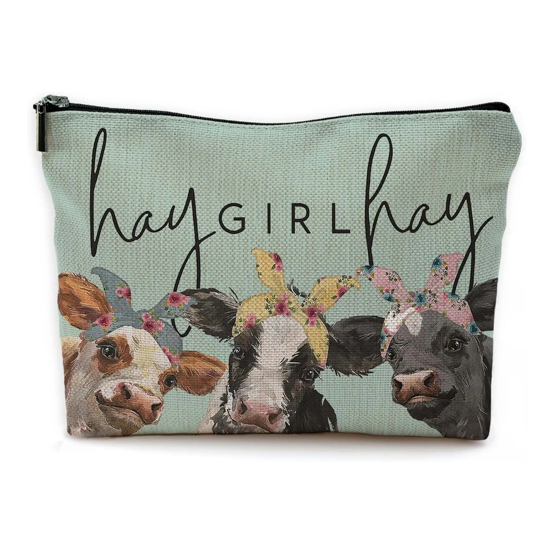 MOQ: 5PCS cow cosmetic bag double-sided printed linen cosmetic bag storage bag linen waterproof zipper bag
