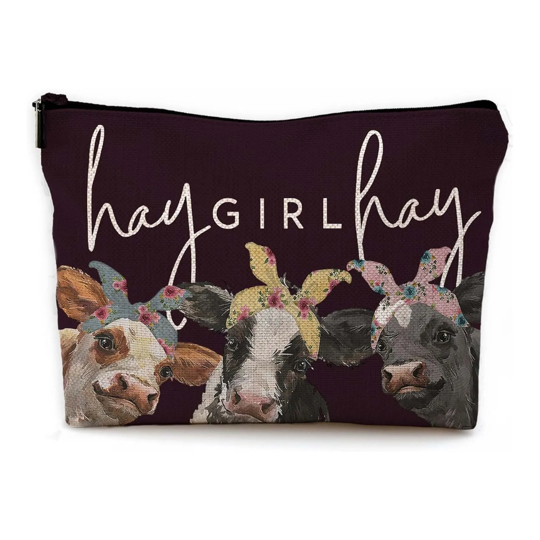 MOQ: 5PCS cow cosmetic bag double-sided printed linen cosmetic bag storage bag linen waterproof zipper bag