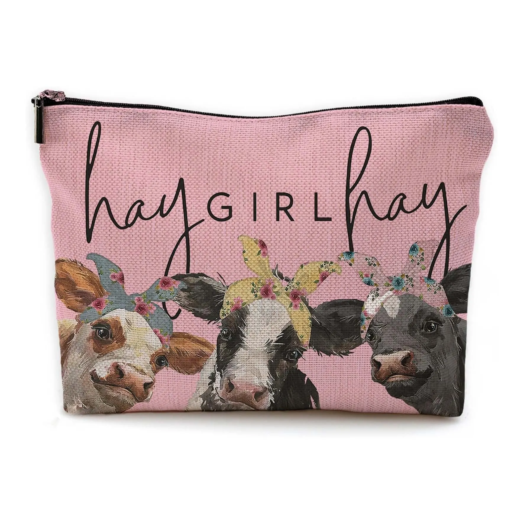 MOQ: 5PCS cow cosmetic bag double-sided printed linen cosmetic bag storage bag linen waterproof zipper bag