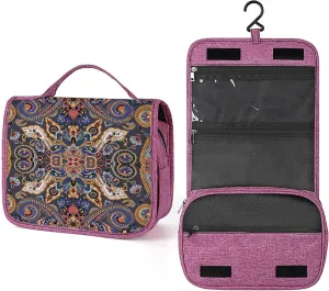 Moroccan Theme,Toiletry Bag Travel Bag with Hanging Hook,Moroccan Florets,Water-resistant Makeup Cosmetic Bag Organizer for Accessories, Shampoo, Full-size Container,Toiletries,Blue Orange