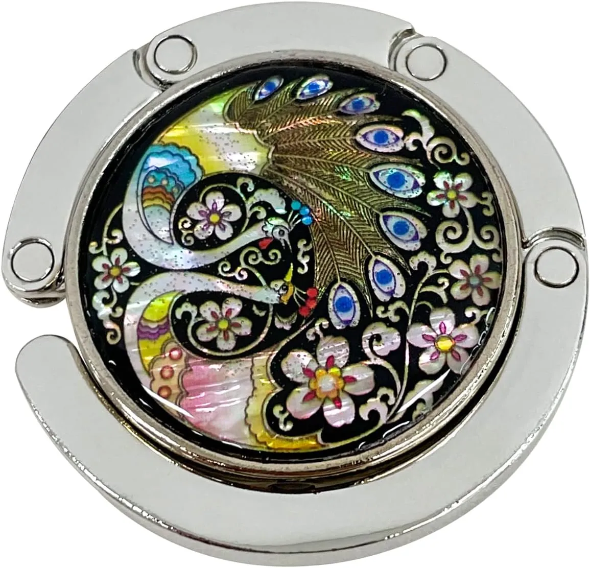 Mother of Pearl Purse Hook Magnet Clip Table Handbag Hanger Foldable Table Holder (Peacock)